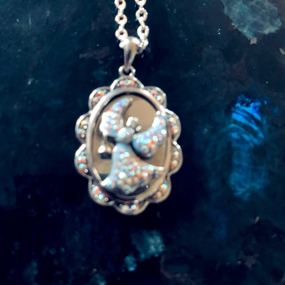 Silver Sparkling Rhinestone Angel Pendant Necklace I AM WITH YOU NOW AND FOREVER - Picture 1 of 6